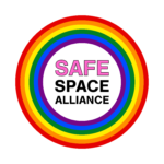 A rainbow circle with the words "Safe Space Alliance" in the centre